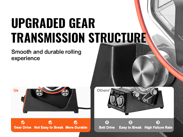 Барабан для полировки ювелирных изделий VEVOR с усовершенствованной зубчатой передачей обеспечивает плавное и долговечное прокатывание.