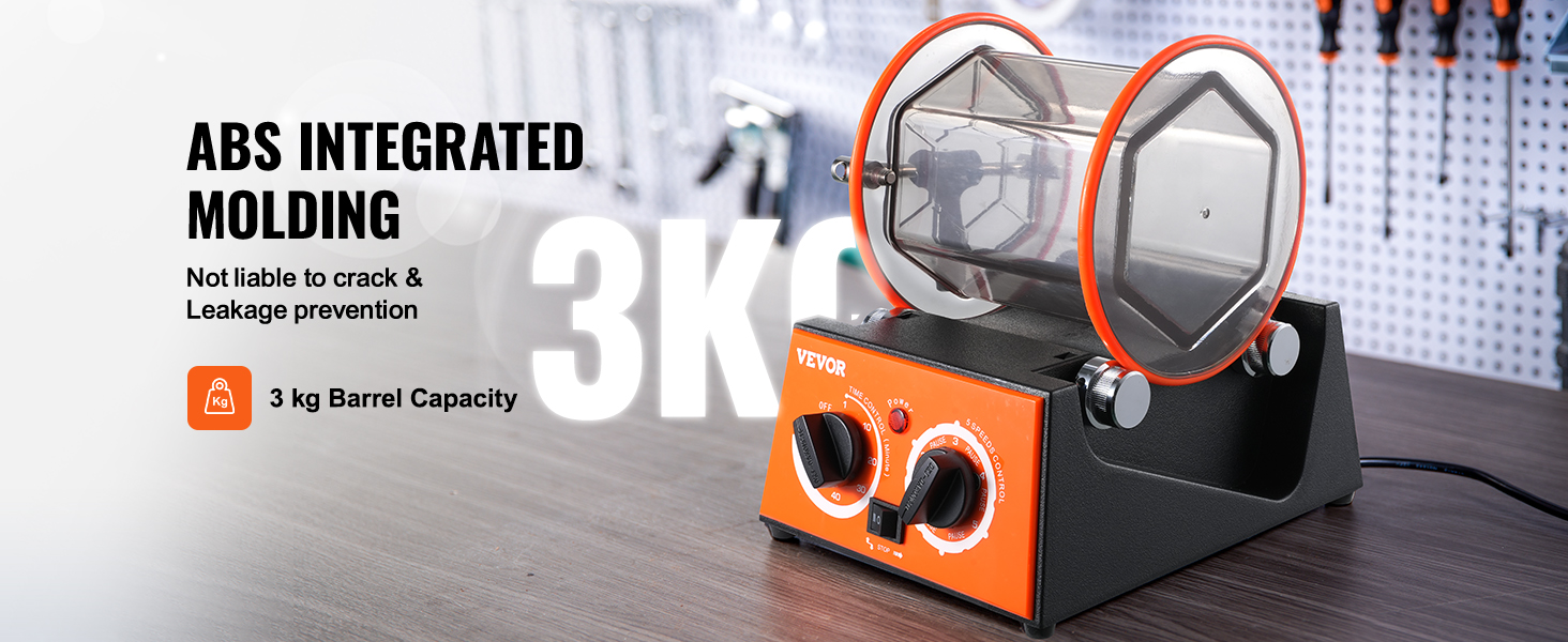 Стакан для полировки ювелирных изделий VEVOR с абс-формованием, емкостью 3 кг и двумя циферблатами управления в мастерской.