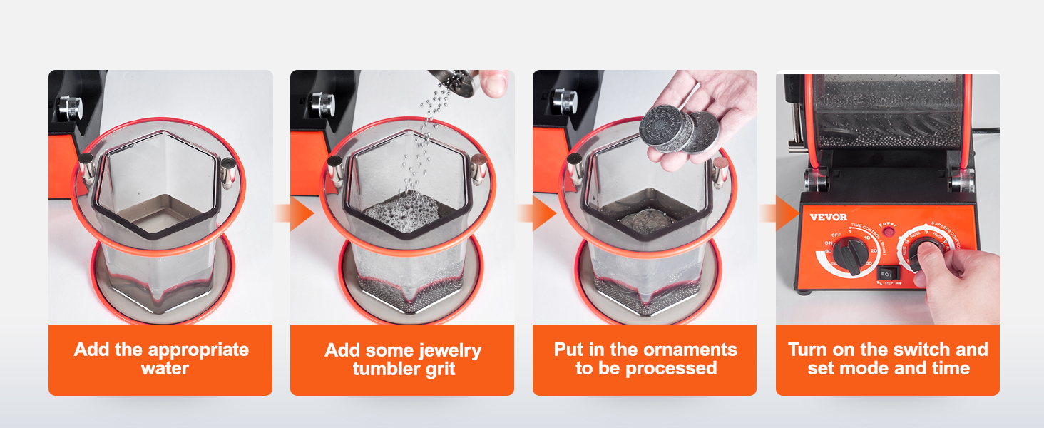 Стакан для полировки ювелирных изделий VEVOR: добавьте воду, зернистость стакана, украшения и установите режим и время.