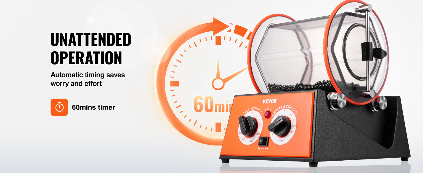 Полировщик ювелирных изделий VEVOR с 60-минутным таймером для автоматической работы и эффективной полировки.