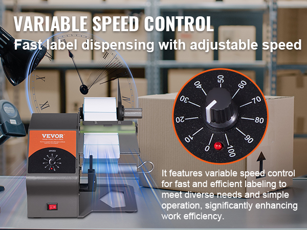 VEVOR automatic label dispenser with variable speed control for fast label dispensing in a warehouse.