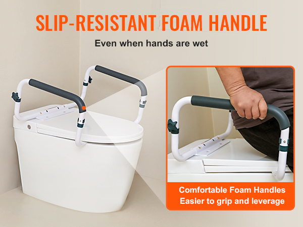 VEVOR toilet safety rail with slip-resistant foam handles for better grip, even when hands are wet.