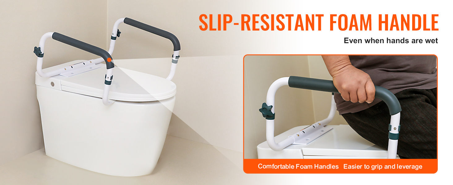 VEVOR toilet safety rail with slip-resistant foam handles for better grip, even when hands are wet.