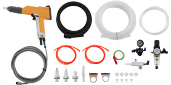 VEVOR powder coating machine with accessories including hoses, nozzles, and regulators.