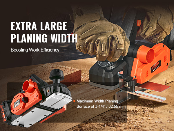 VEVOR cordless electric hand planer with extra large planing width for efficient woodworking.