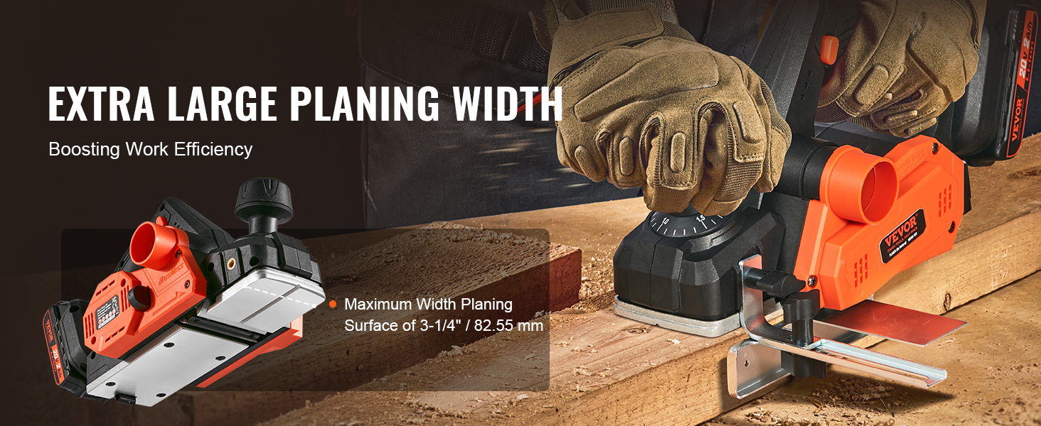 VEVOR cordless electric hand planer with extra large planing width for efficient woodworking.