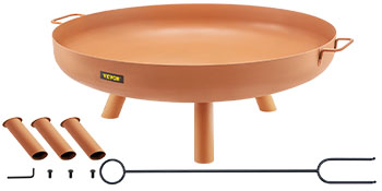 VEVOR fire pit bowl with assembly parts and handle tool set.