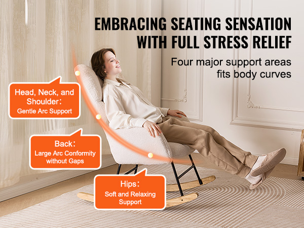 VEVOR rocking chair nursery with full stress relief, featuring four major support areas for body curves.