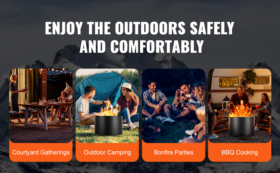 enjoy outdoor activities with the VEVOR smokeless fire pit, ideal for gatherings, camping, and bbq cooking.
