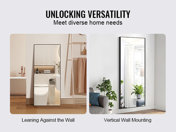 VEVOR full length mirror showcasing leaning and wall-mounted versatility for diverse home needs.