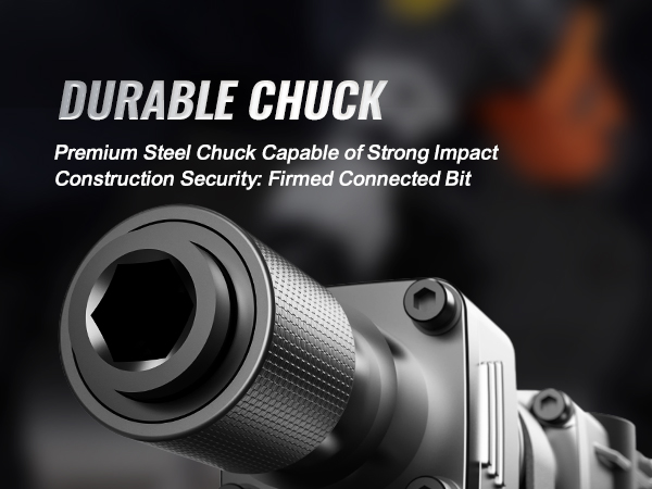 durable chuck of VEVOR demolition hammer with premium steel construction for strong impact.