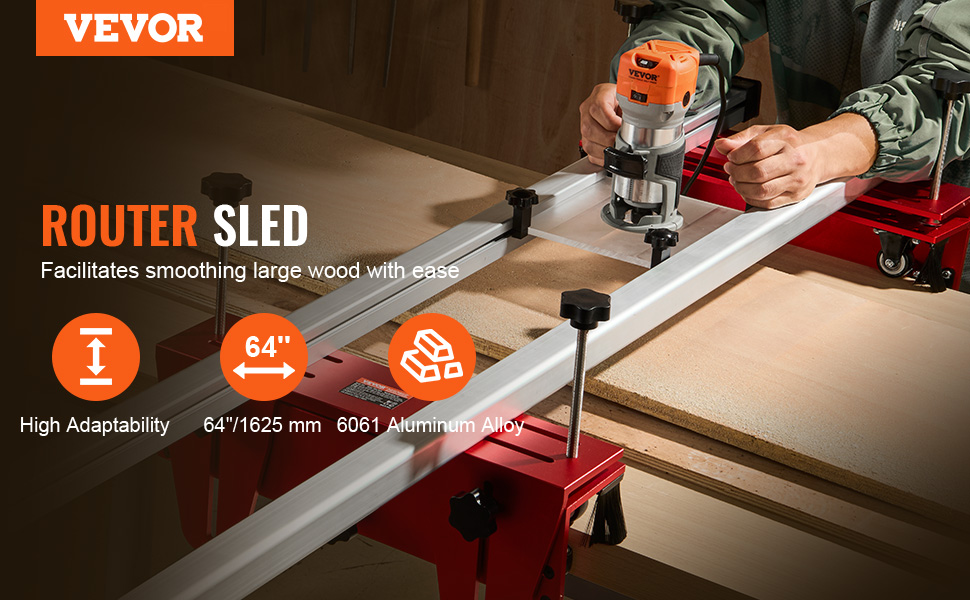 VEVOR router sled smoothing large wood with ease, featuring high adaptability and 6061 aluminum alloy