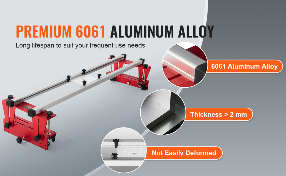 VEVOR router sled featuring premium 6061 aluminum alloy, thick >2mm, and resistant to deformation.