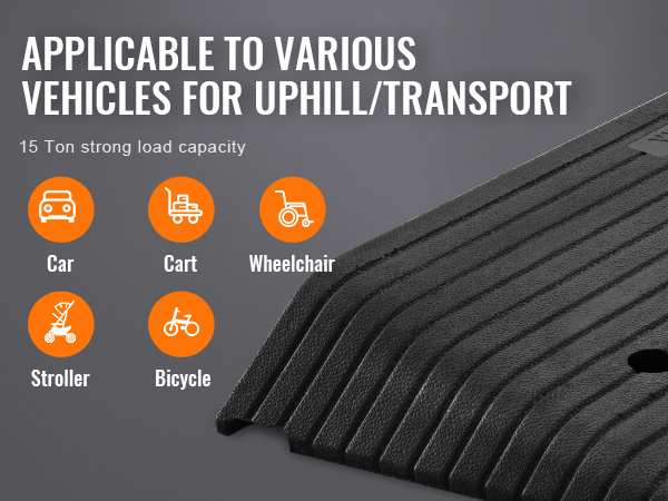 VEVOR rubber threshold ramp for various vehicles like cars, strollers, wheelchairs, and bicycles.