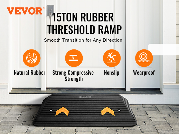 VEVOR rubber threshold ramp for easy doorway access; strong, nonslip, wearproof natural rubber.