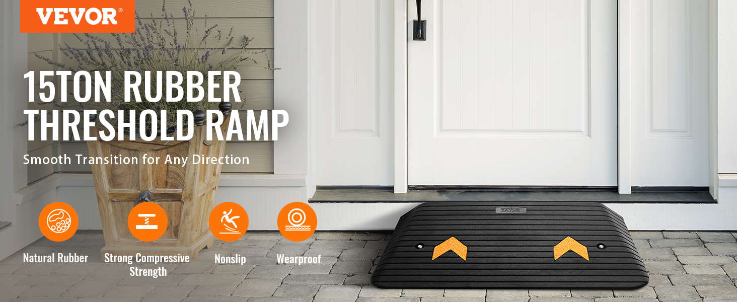 VEVOR rubber threshold ramp for easy doorway access; strong, nonslip, wearproof natural rubber.