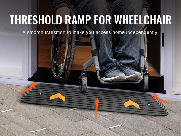 VEVOR rubber threshold ramp enabling wheelchair user to smoothly transition over doorway threshold.