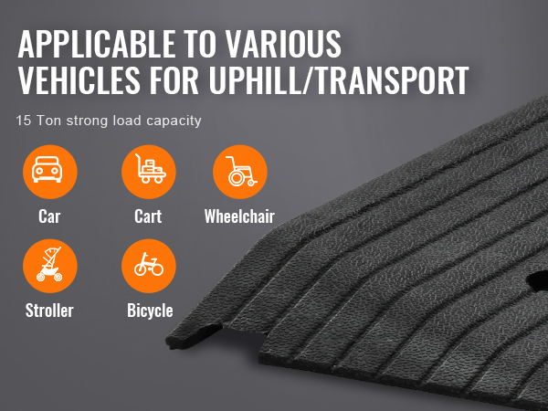 VEVOR rubber threshold ramp with 15 ton load capacity for car, trolley, wheelchair, stroller, bicycle.