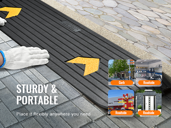 hands placing the VEVOR rubber threshold ramp with 