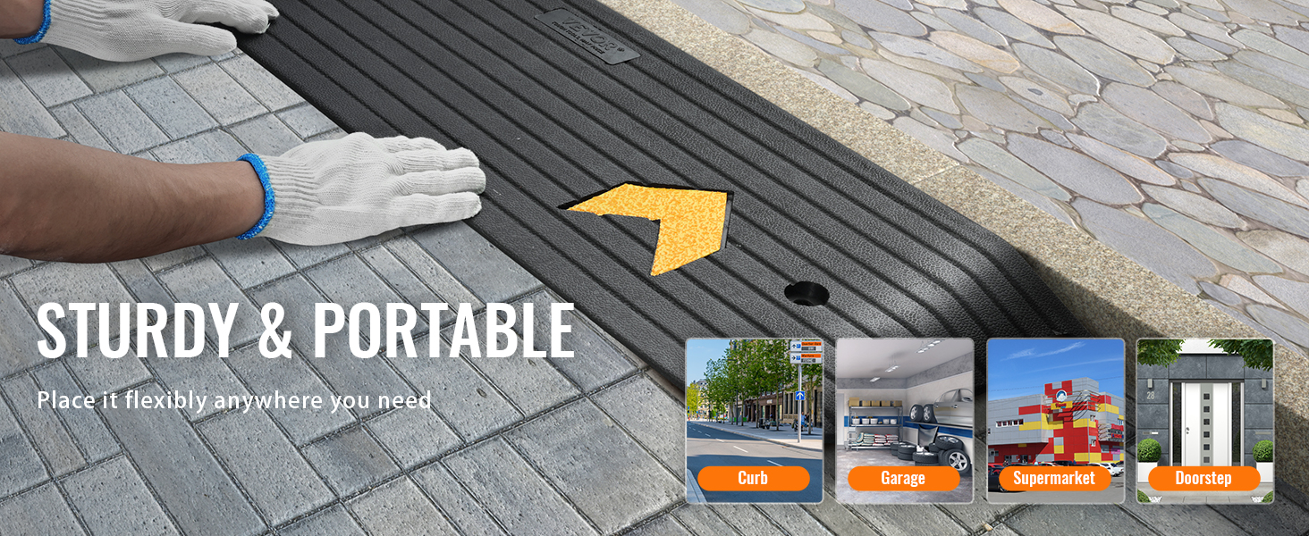 hands placing the VEVOR rubber threshold ramp with 