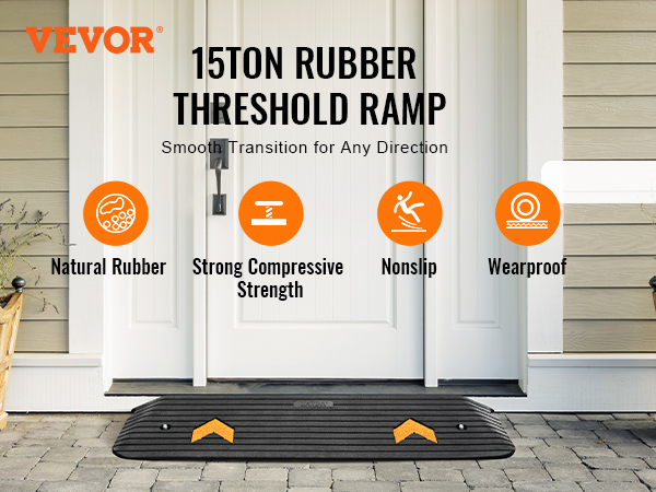 VEVOR rubber threshold ramp at a doorway, showcasing durability and nonslip features.