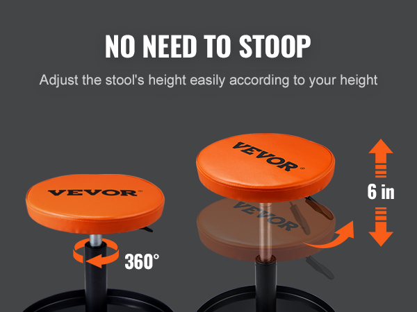 VEVOR mechanics creeper seat with adjustable height and 360-degree swivel feature, no need to stoop.
