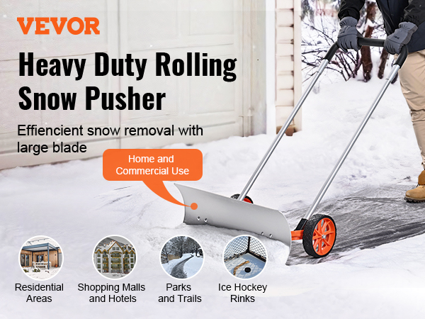 VEVOR snow shovel for heavy-duty snow removal, ideal for residential, commercial, parks, and ice rinks.