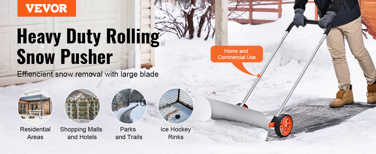 VEVOR snow shovel for heavy-duty snow removal, ideal for residential, commercial, parks, and ice rinks.