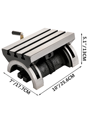 VEVOR tilting milling machine with 10"/25.6cm base, 7"/17.7cm width, and 5.1"/13cm height.