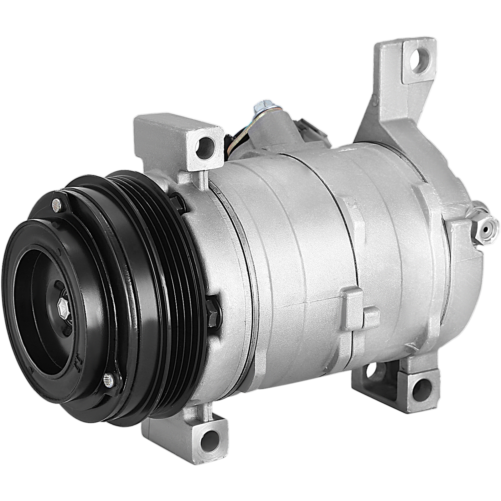 VEVOR ac compressor for chevy with aluminum casing and black pulley.