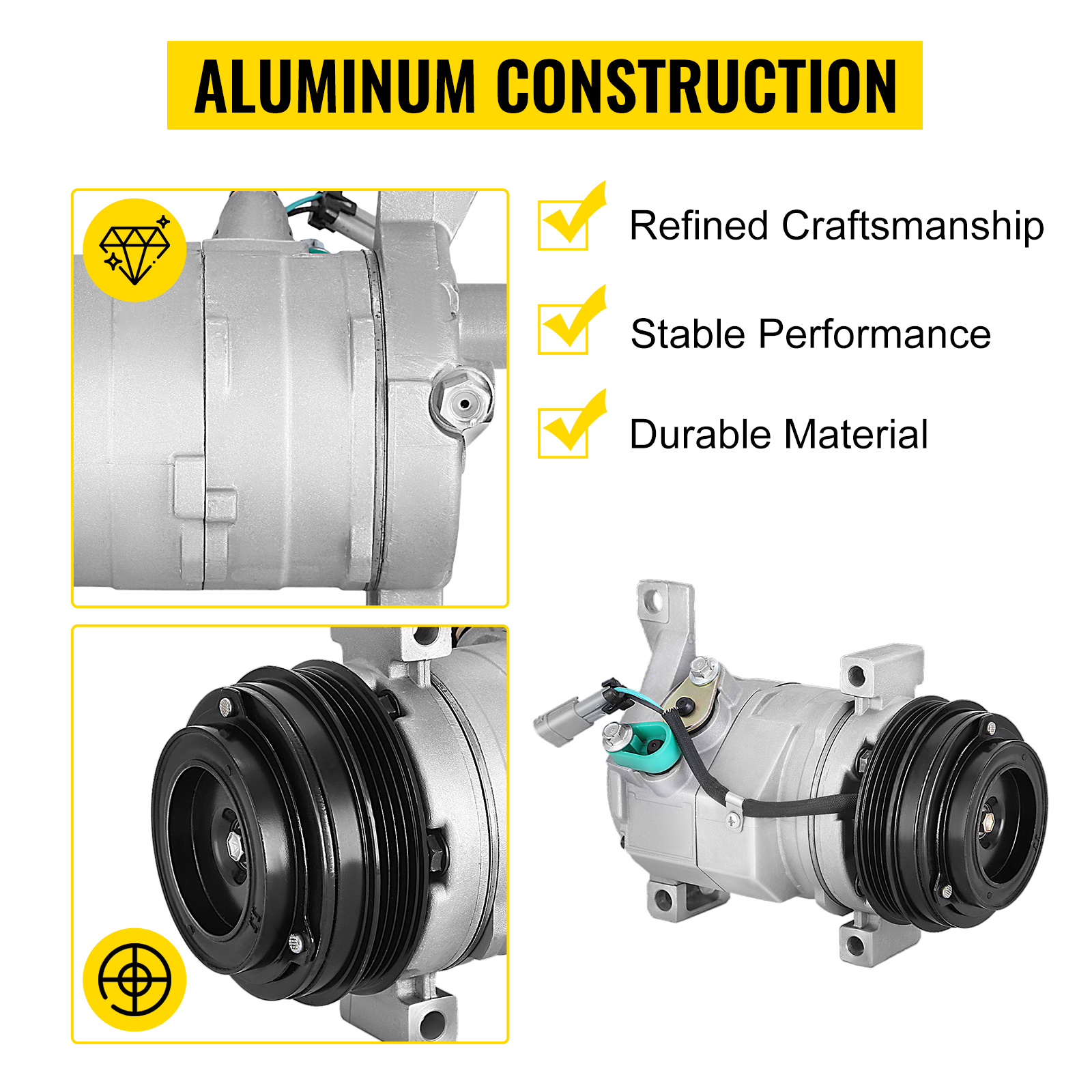 VEVOR ac compressor for chevy with aluminum construction, stable performance, durable material