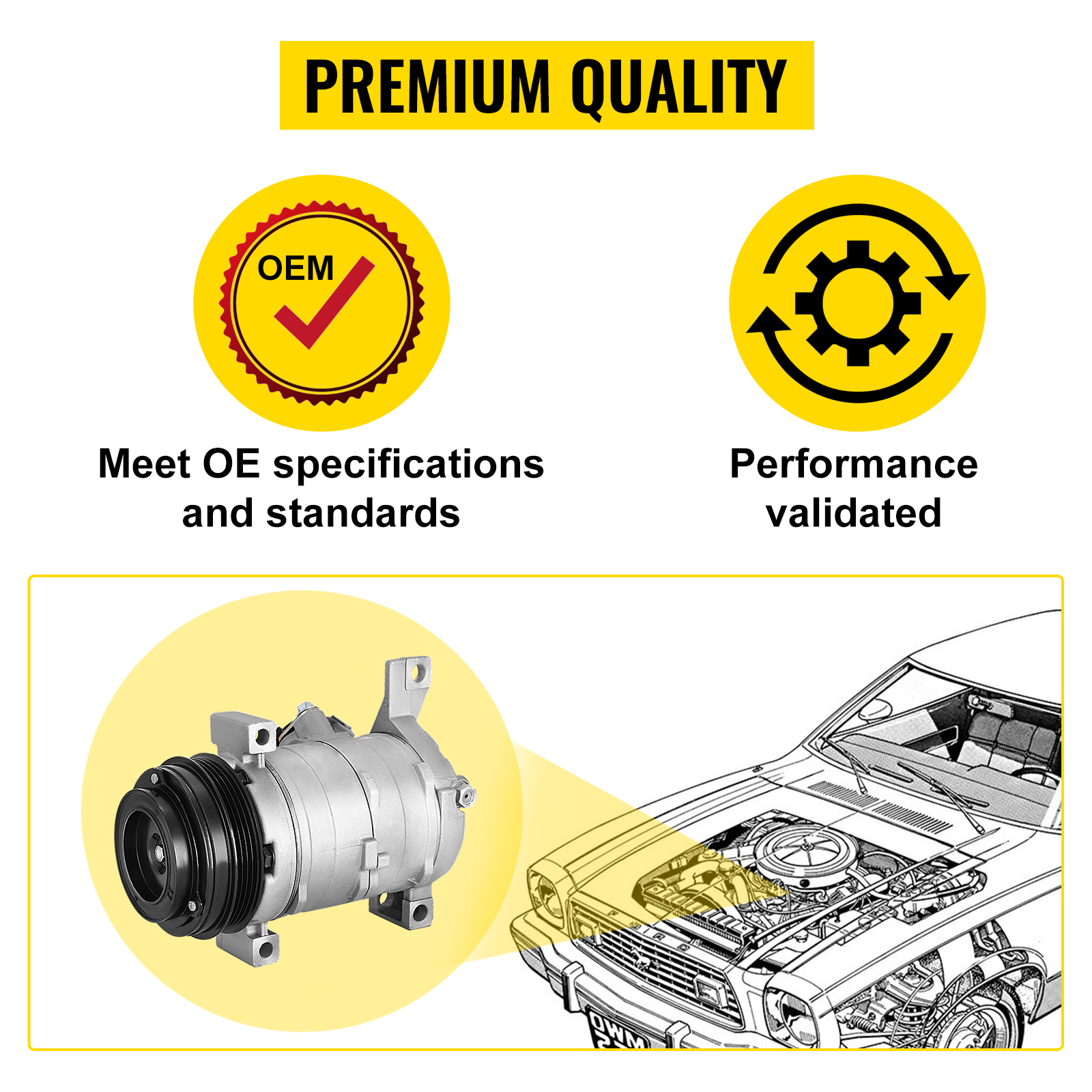 VEVOR ac compressor for chevy with oe specifications and performance validated.
