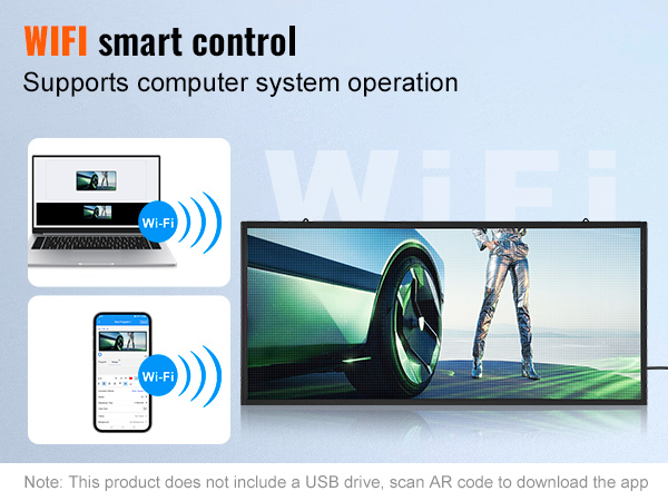 wifi smart control for VEVOR programmable led sign, supports computer and mobile operation.