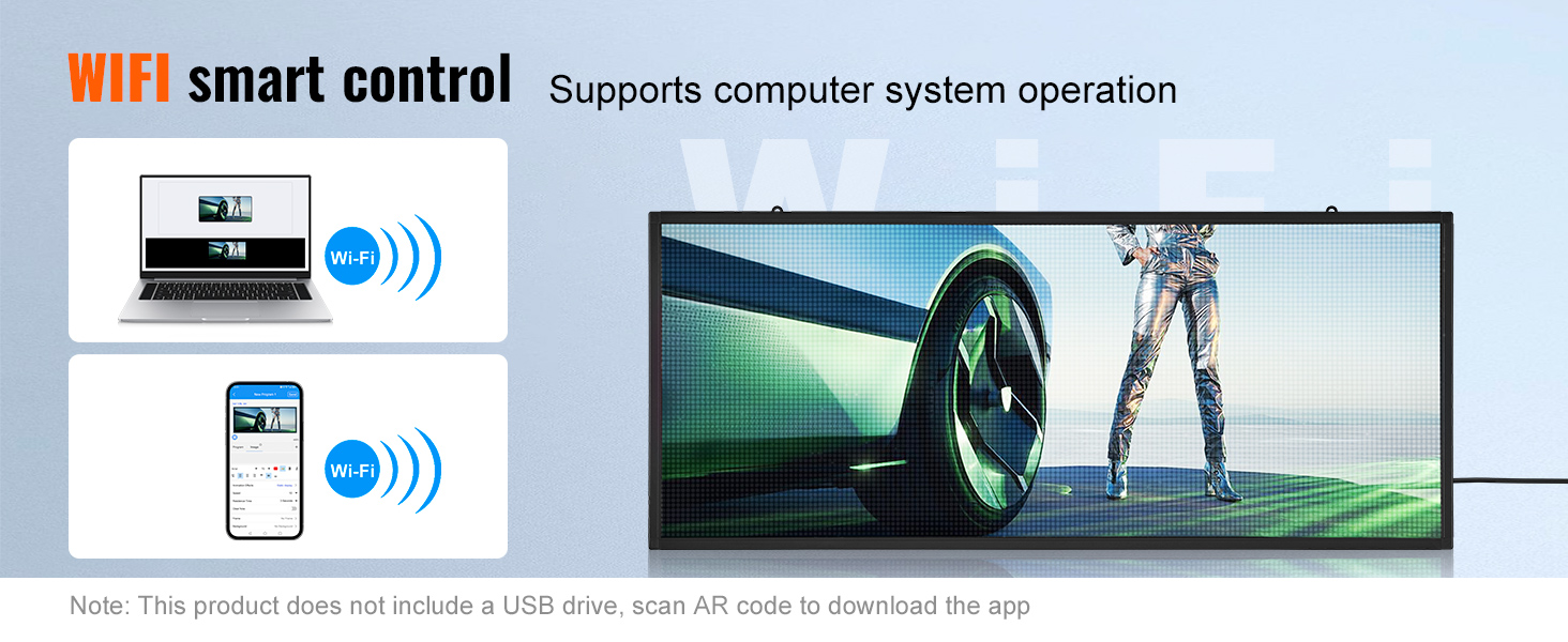 wifi smart control for VEVOR programmable led sign, supports computer and mobile operation.