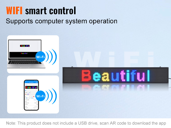 wifi smart control for VEVOR programmable led sign, supports computer and smartphone system operation.