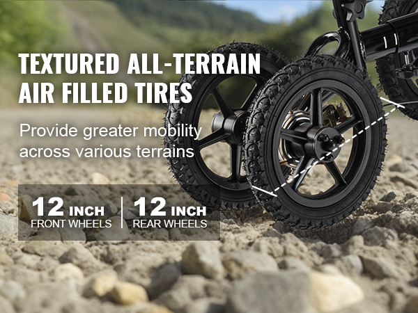 VEVOR knee scooter with 12-inch all-terrain air-filled tires for enhanced mobility on rugged terrain.