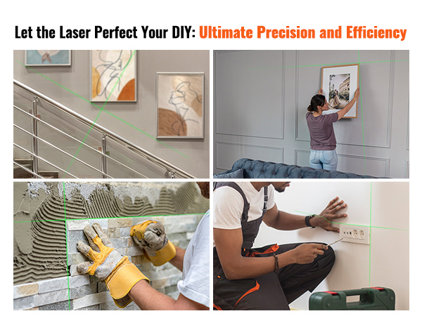 VEVOR laser level perfects diy tasks: hanging pictures, tiling, installing sockets with precision.