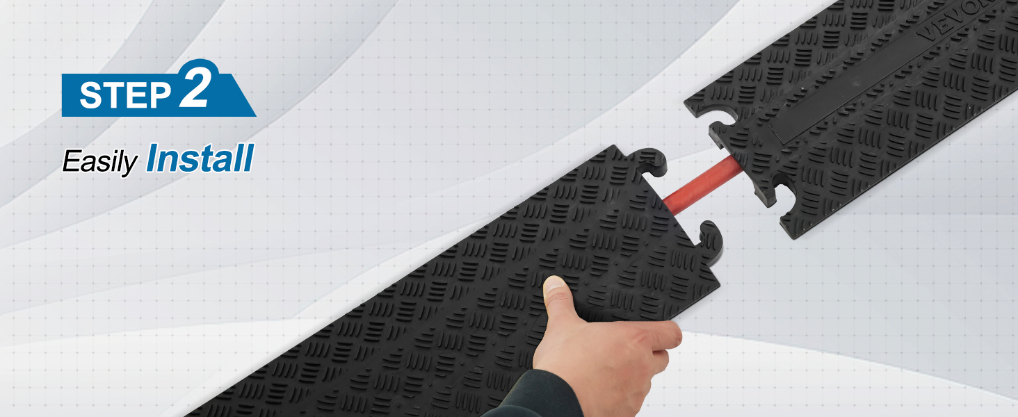 hand connecting VEVOR speed bump pieces with embedded cable, step 2 installation guide
