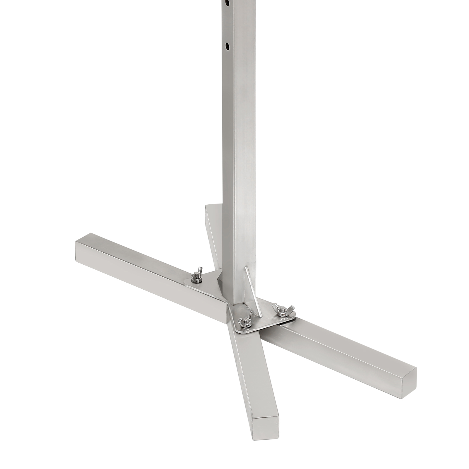stainless steel base of the VEVOR electric bbq rotisserie kit, featuring a sturdy cross-leg design.
