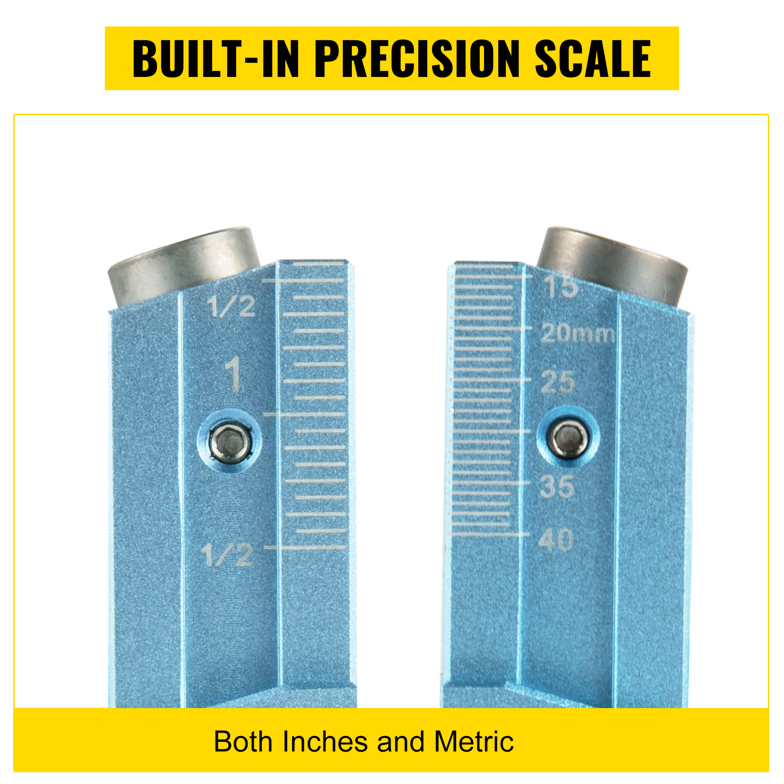 VEVOR pocket hole jig kit with built-in precision scale for inches and metric measurements.