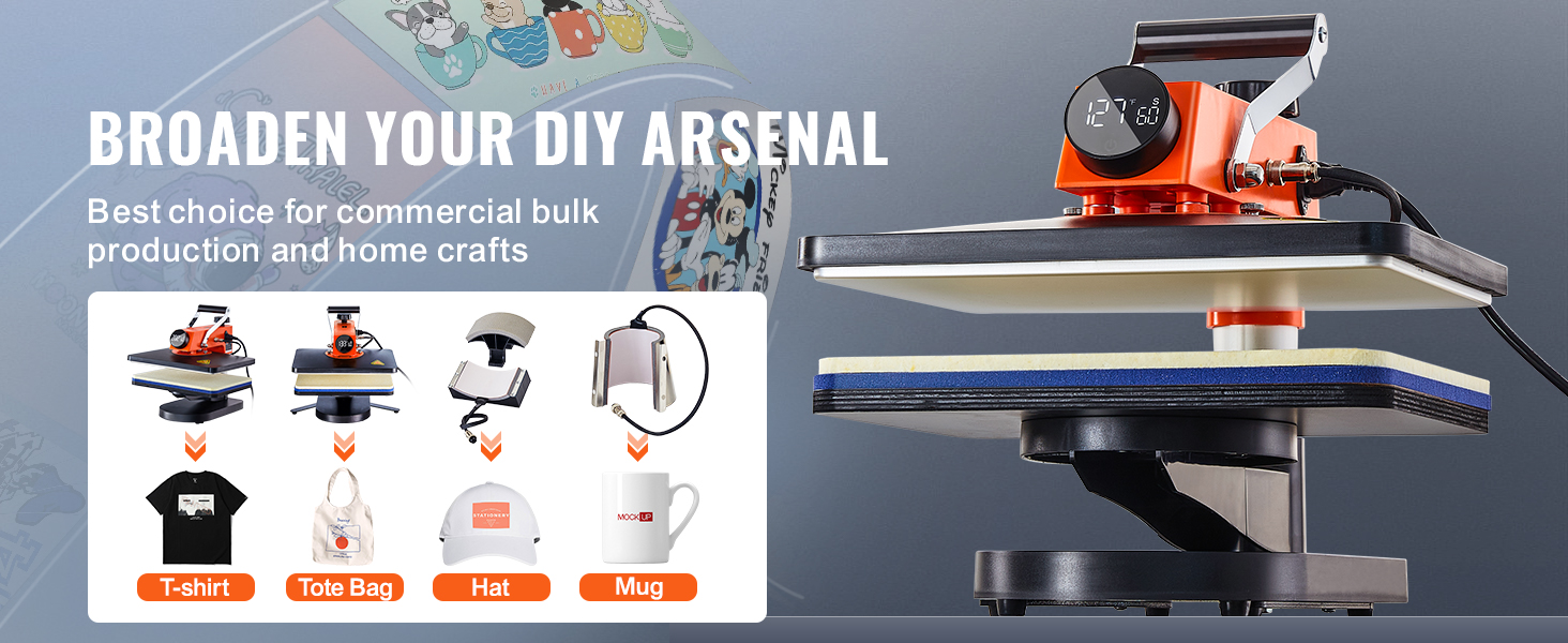 Термопресс-машина VEVOR для футболок, больших сумок, головных уборов и кружек. идеально подходит для коммерческого и домашнего использования.