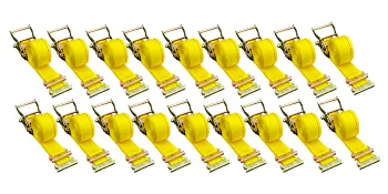 yellow VEVOR e track ratchet straps arranged in three rows, showcasing durability and efficiency.