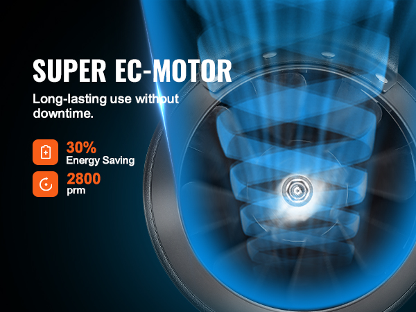 VEVOR inline duct fan with super ec-motor, 30% energy saving, and 2800 rpm for long-lasting use.