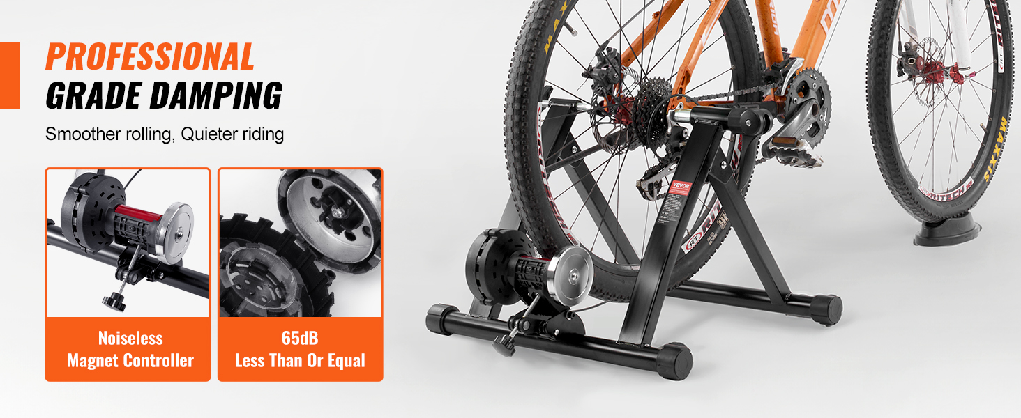 professional grade damping VEVOR bike trainer stand with noiseless magnet controller, smoother riding
