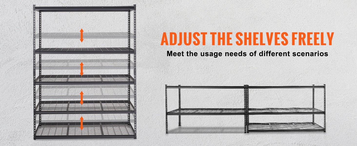 VEVOR storage shelving unit with adjustable shelves for various storage needs in different scenarios.
