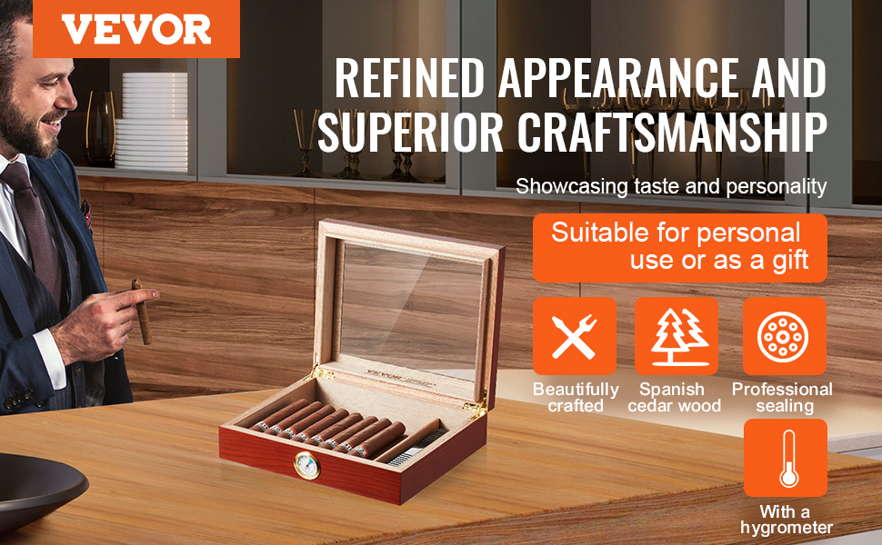 VEVOR cigar humidor showcasing refined appearance and craftsmanship, perfect for personal or gift use.