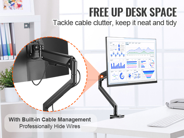 VEVOR monitor mount with built-in cable management, tidying up a modern and organized desk space.