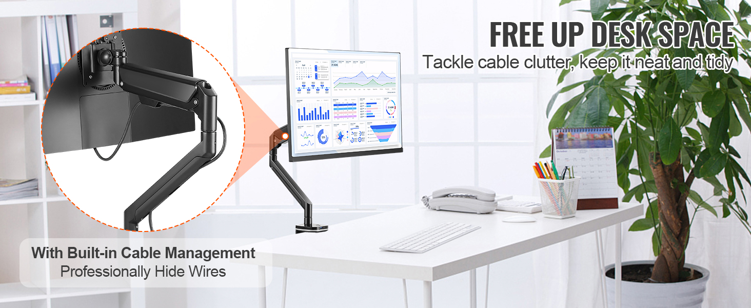 VEVOR monitor mount with built-in cable management, tidying up a modern and organized desk space.