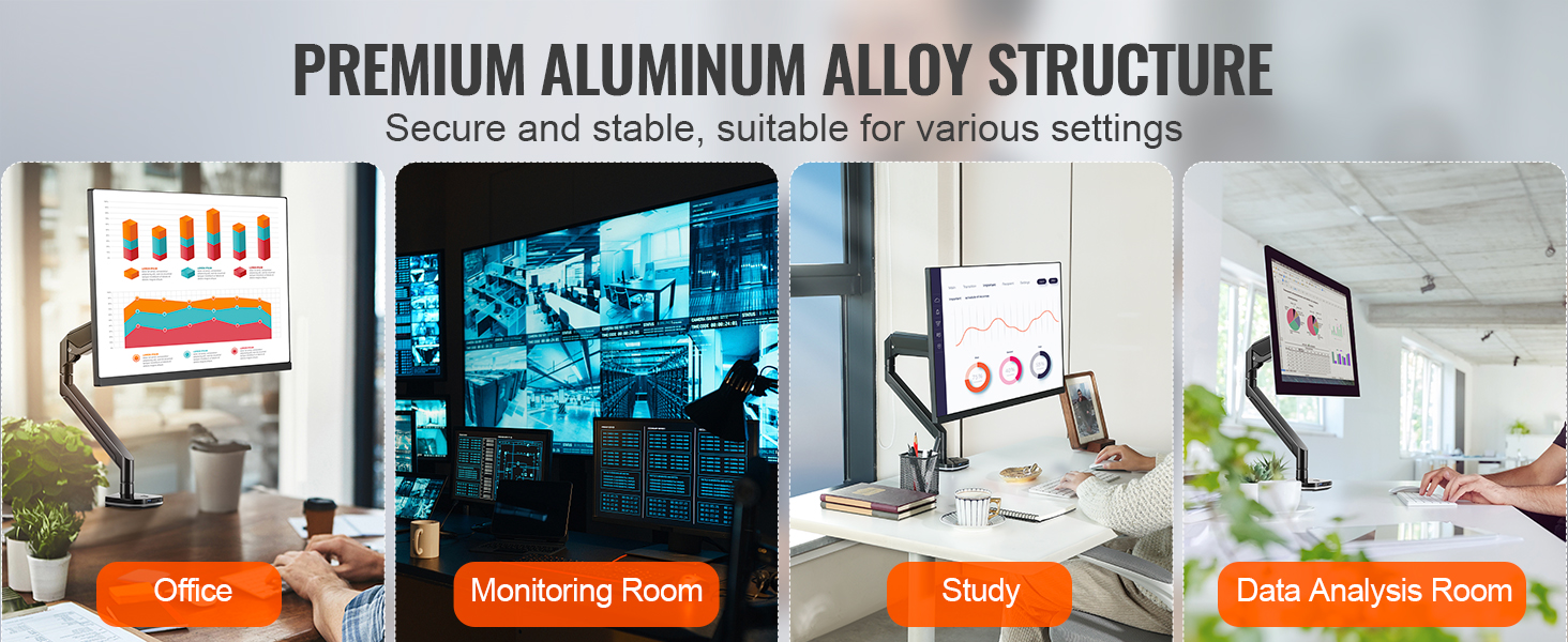 VEVOR monitor mount supports screens in office, monitoring room, study, and data analysis room settings.