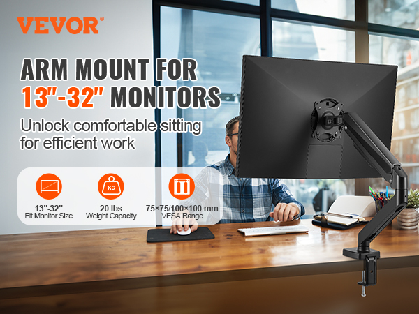 VEVOR monitor mount arm for 13"-32" monitors, enhancing ergonomic sitting for efficient work.